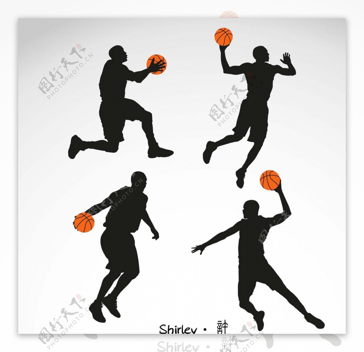 4款篮球男子剪影矢量素材