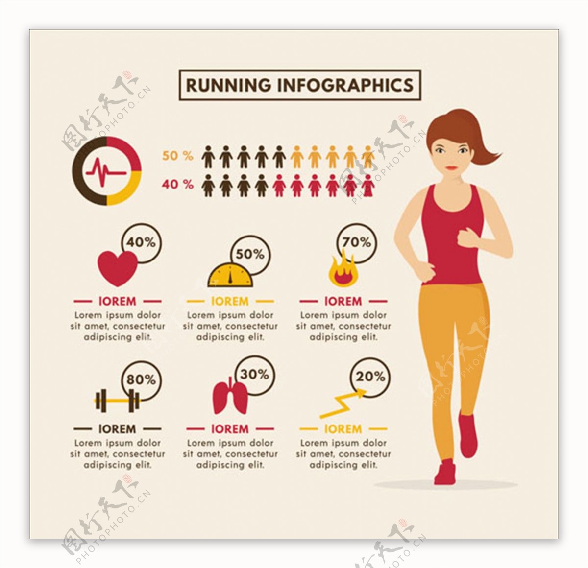 平面女性跑步信息图表