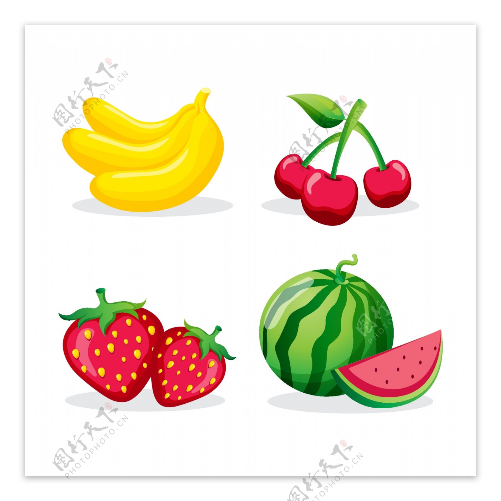四款卡通水果插图