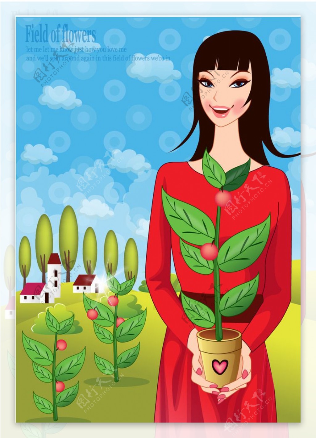 种植盆栽的矢量卡通女人