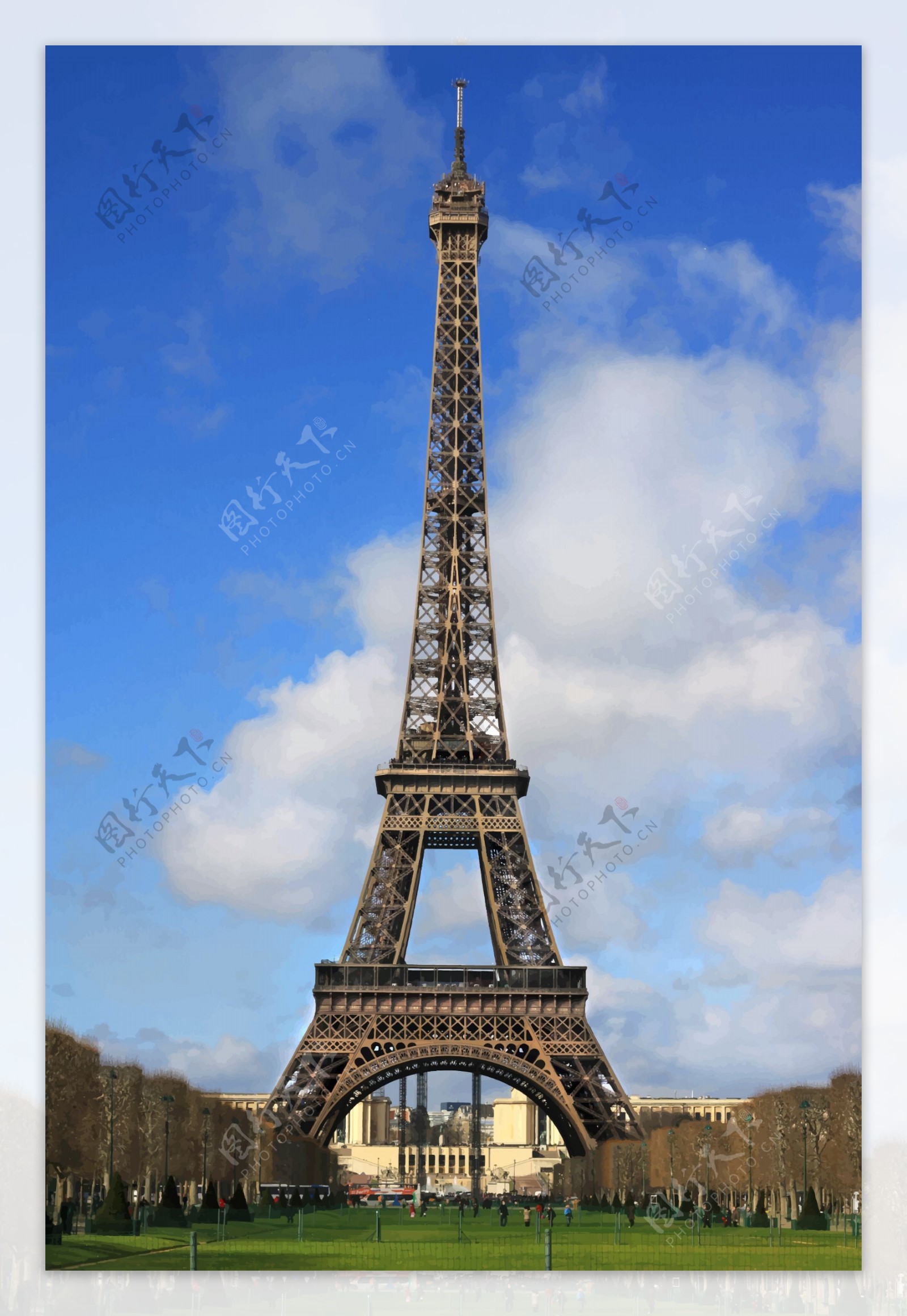 手绘巴黎铁塔油画