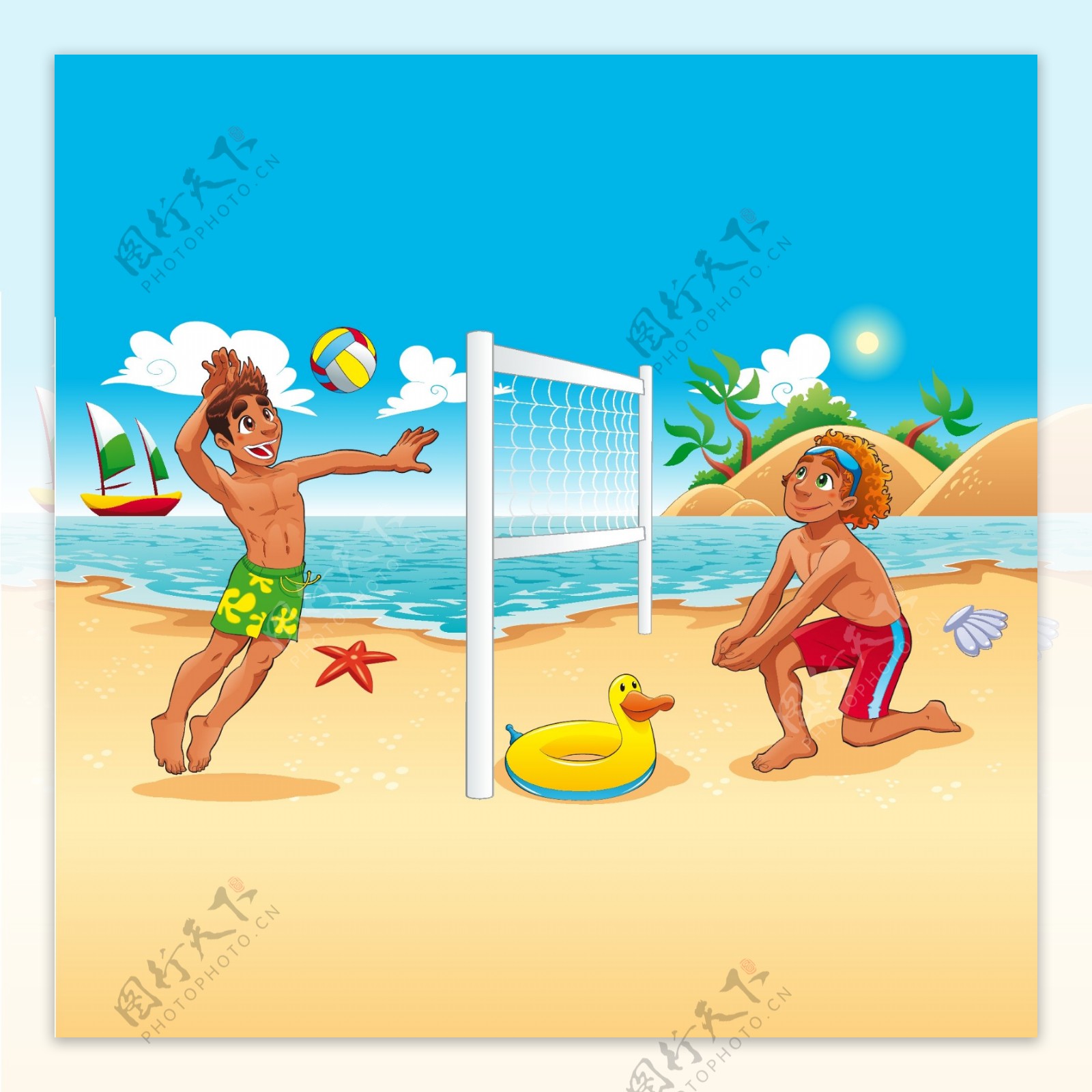 卡通沙滩排球插图