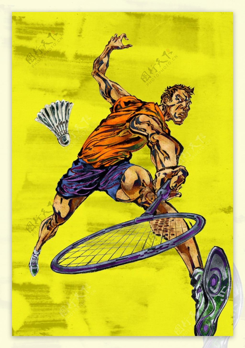 手绘人物羽毛球运动员