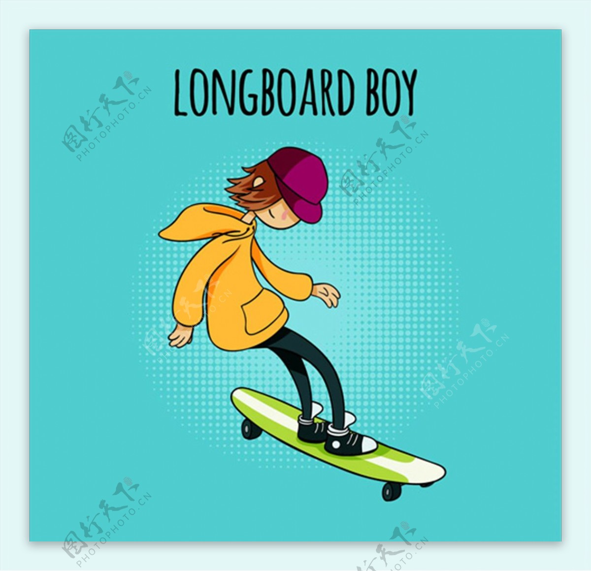 卡通滑滑板的男生插图