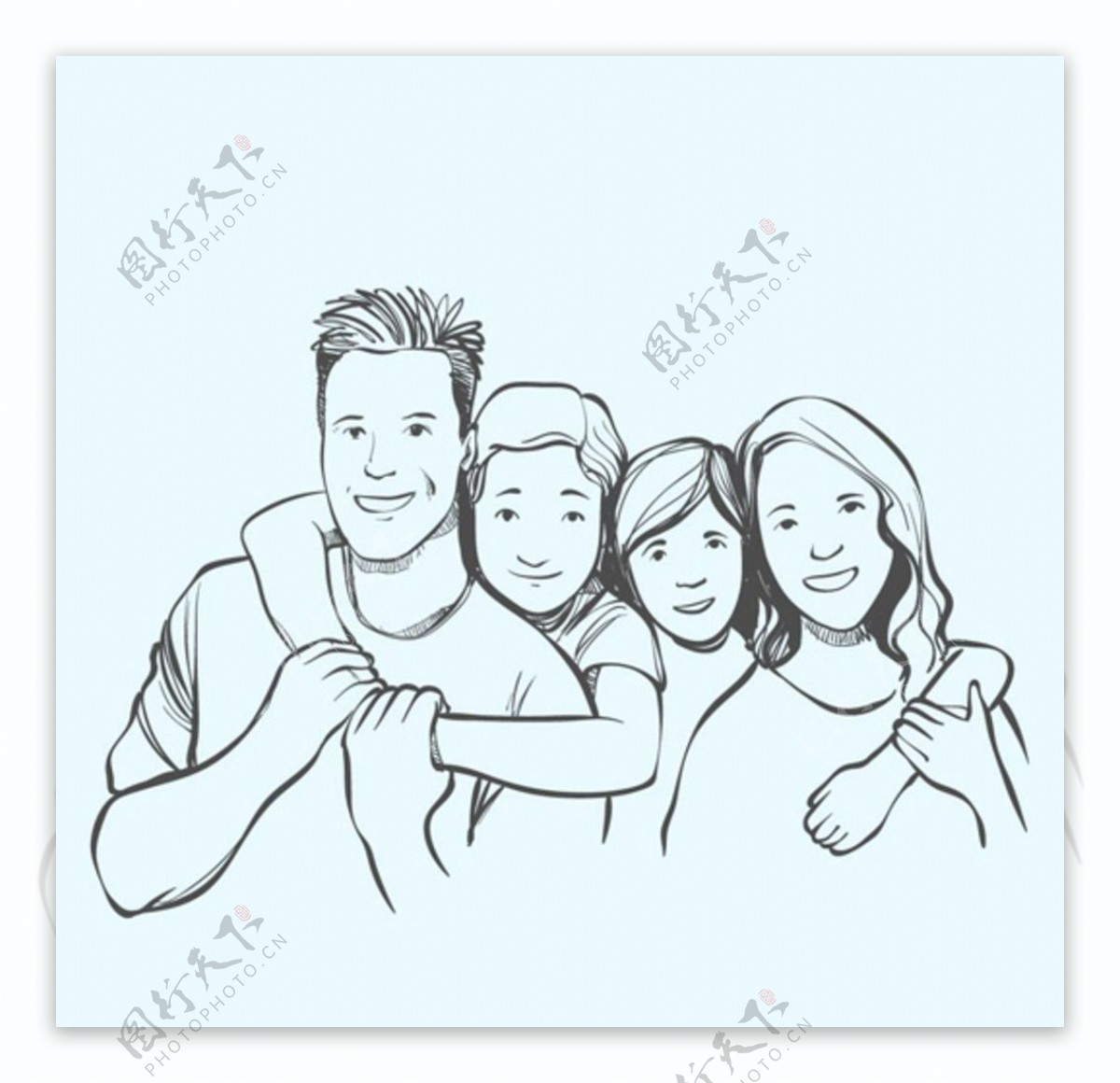 手绘微笑的幸福家庭插图