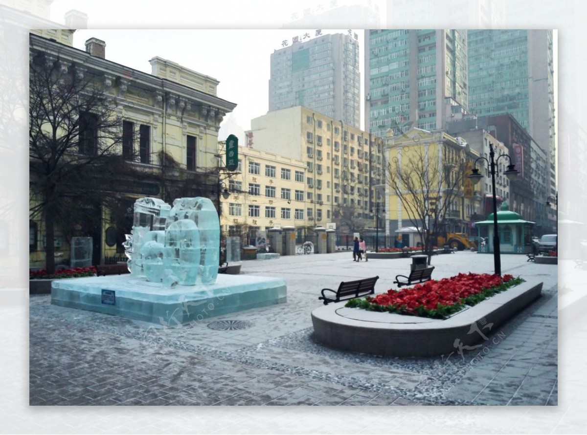 哈尔滨街道雪景