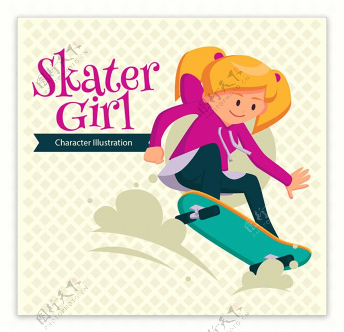 卡通滑滑板的女孩海报