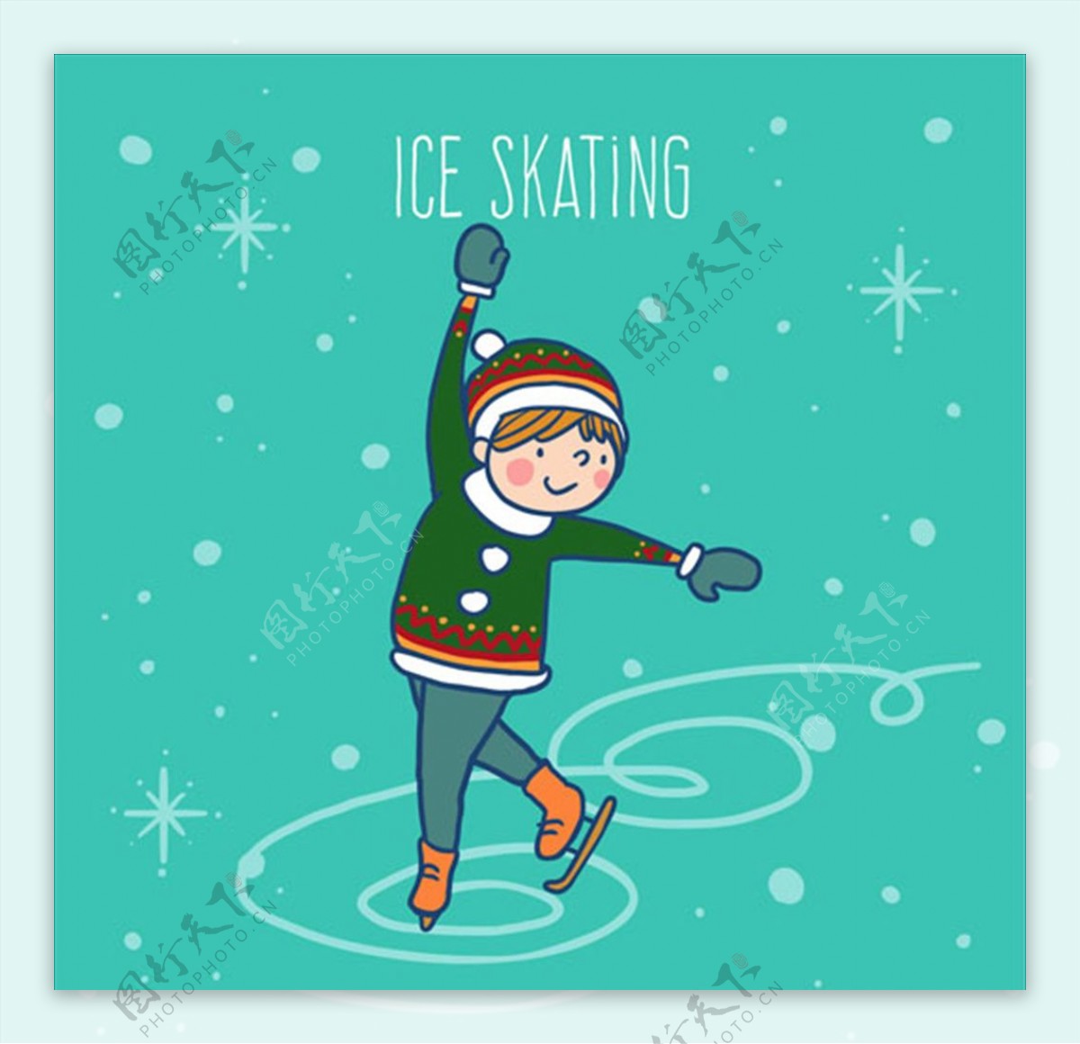 手绘简笔男孩在滑冰