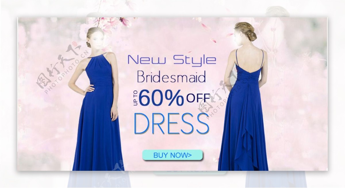 蓝色简约时尚美女礼服海报设计