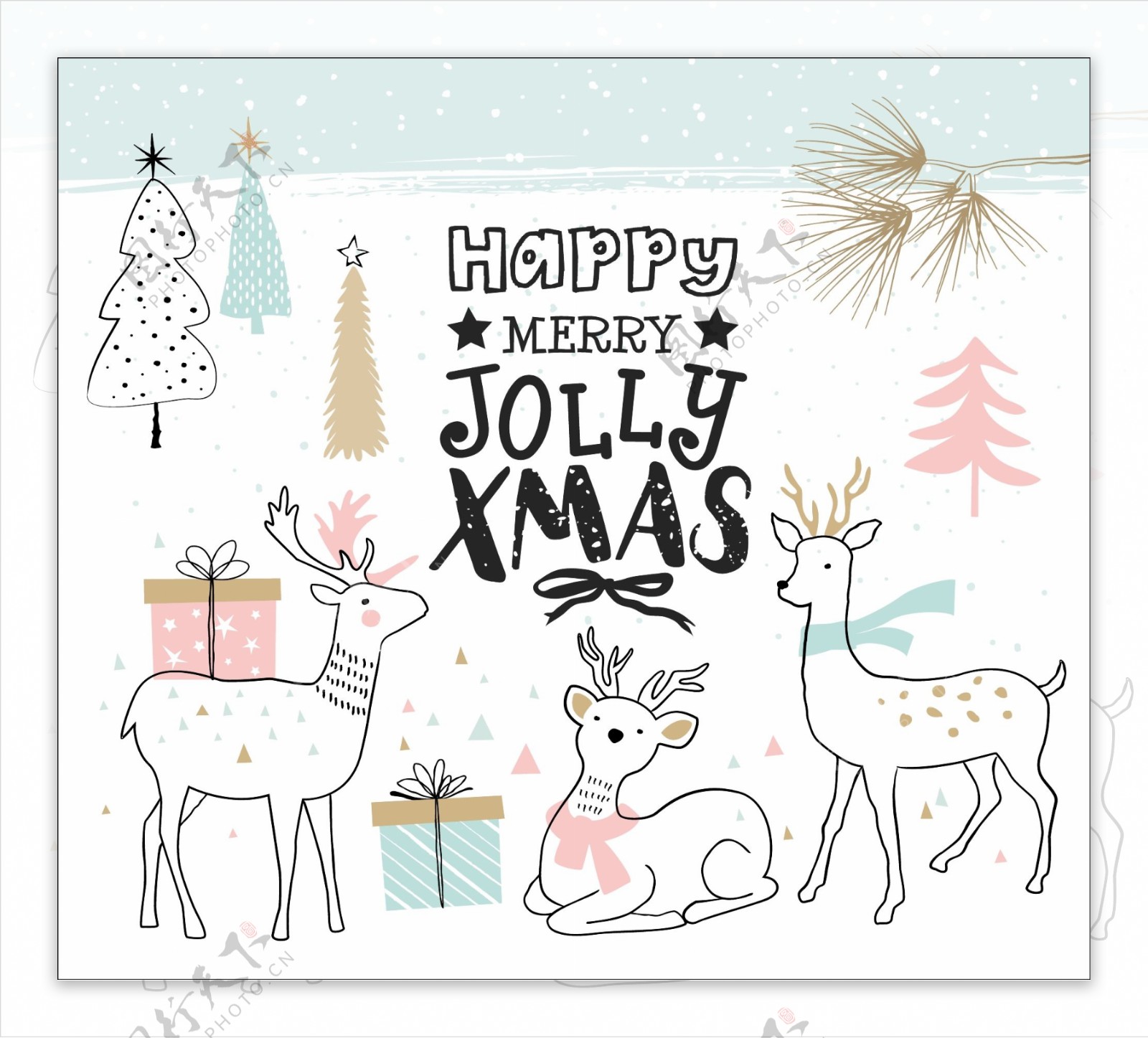 卡通动物麋鹿圣诞节海报素材