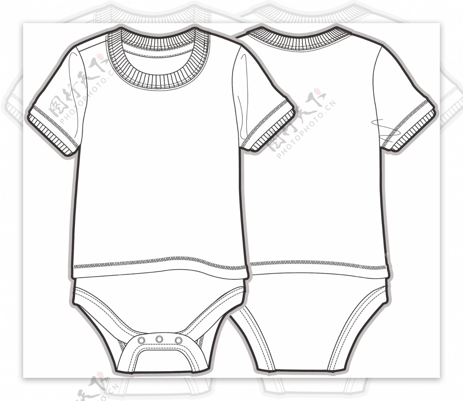连体衣服婴儿服装设计线稿矢量素材