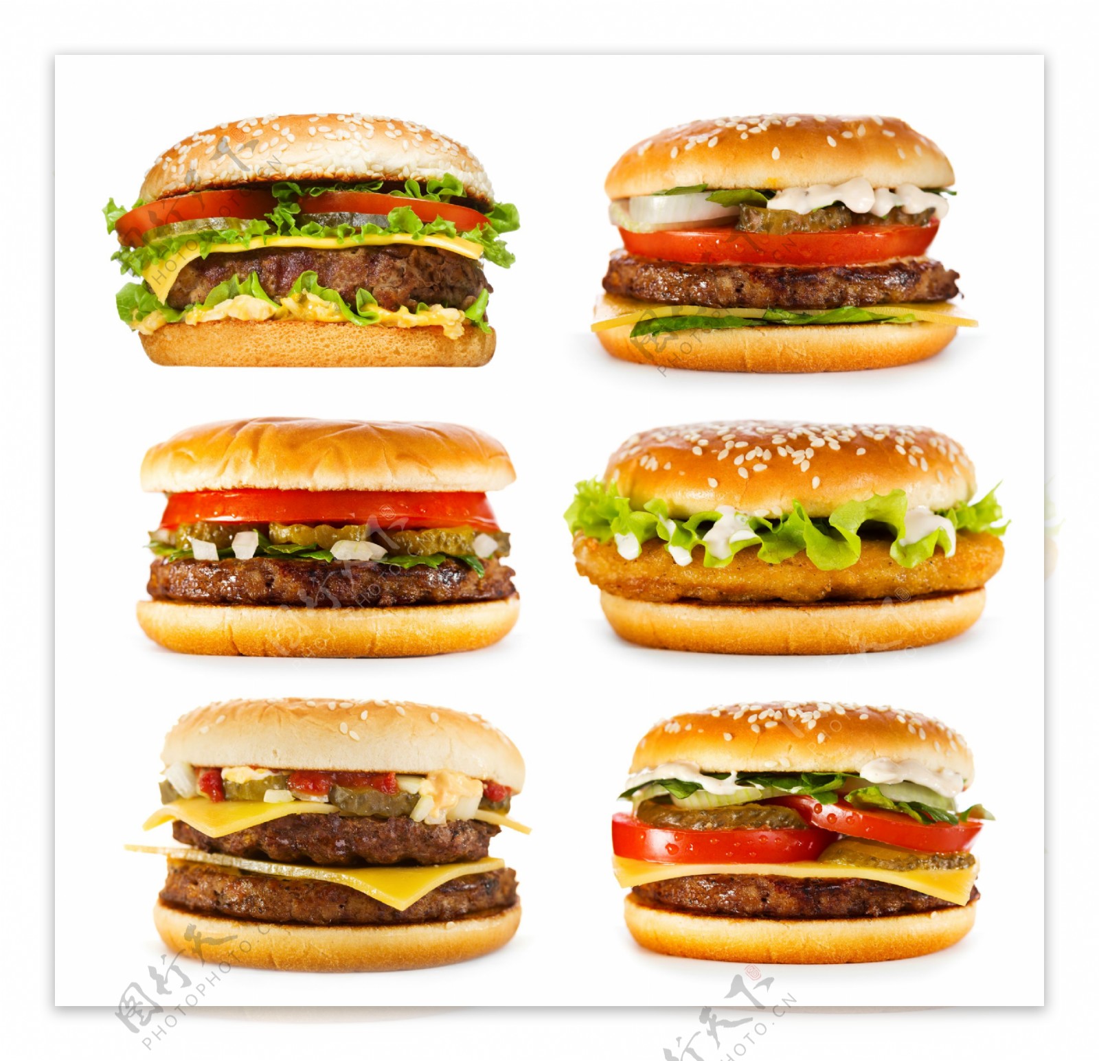 六种口味的汉堡图片
