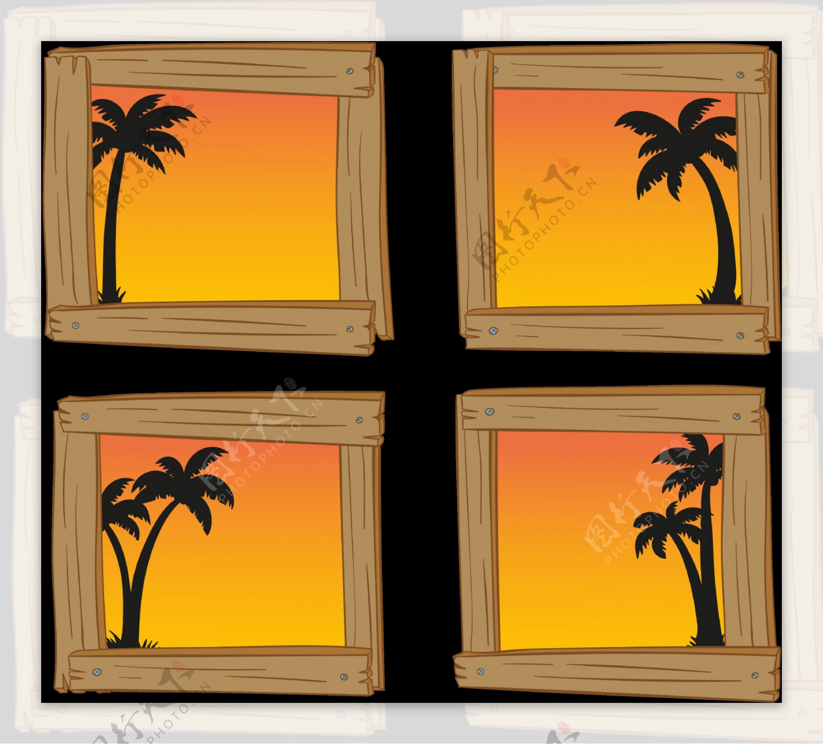 棕榈树木纹边框免抠png透明图层素材