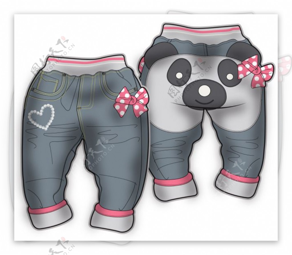 熊猫裤子女宝宝服装设计彩色原稿矢量素材