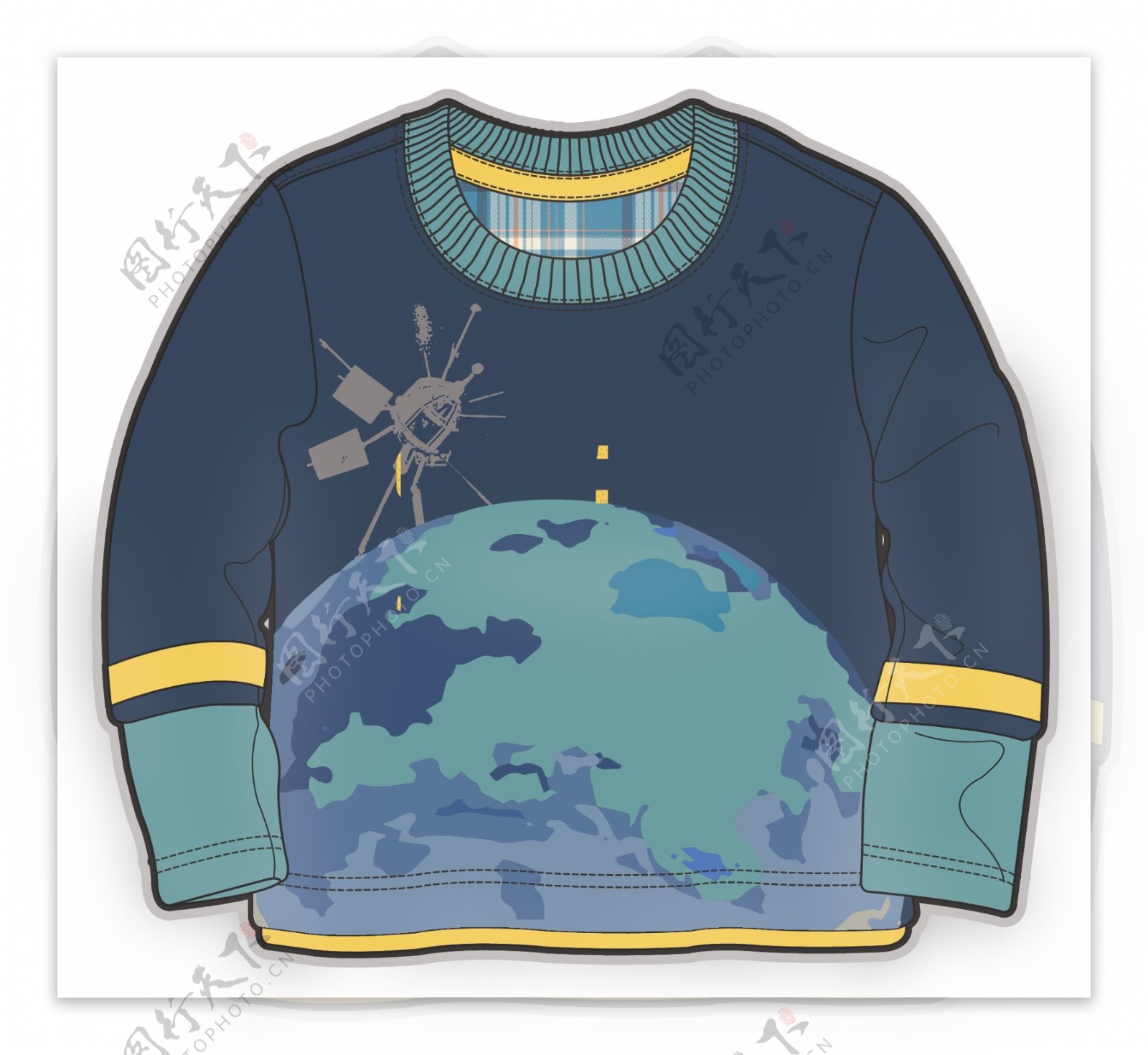 地球卫星儿童男孩服装设计彩色矢量原稿