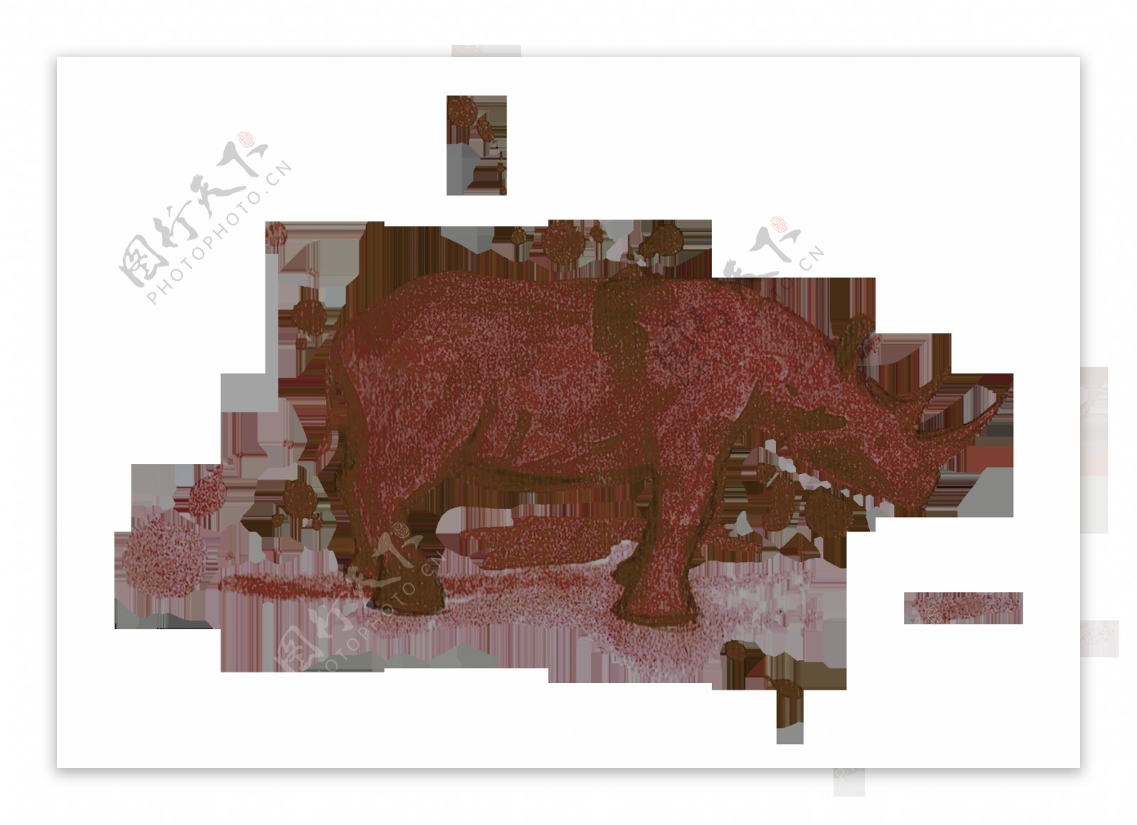 手绘水墨咖啡色犀牛动物装饰图案素材
