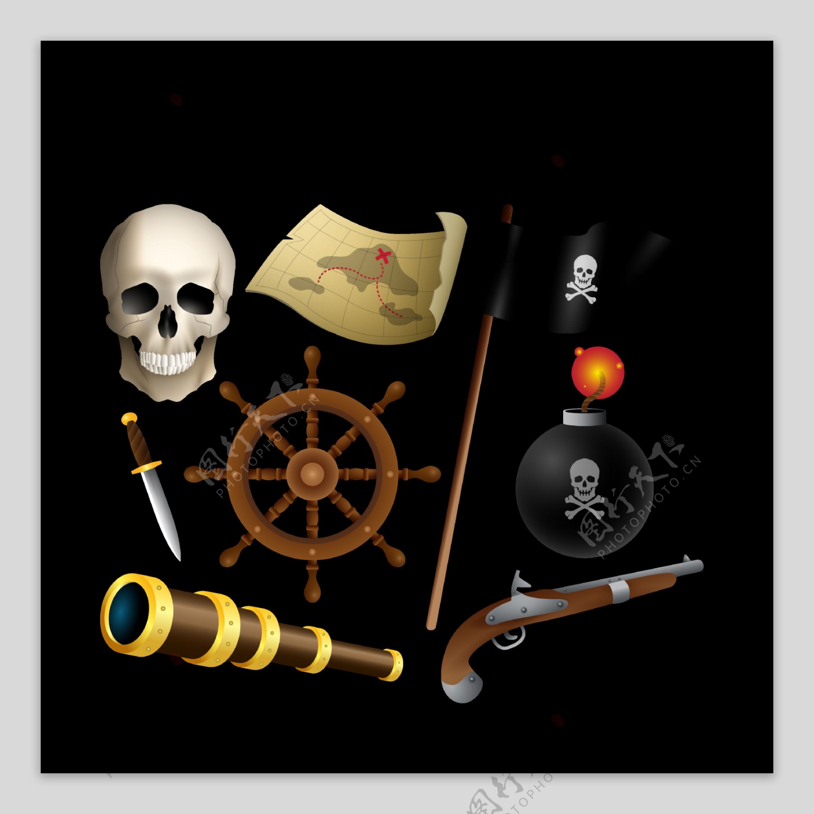 各种海盗元素图免抠png透明图层素材