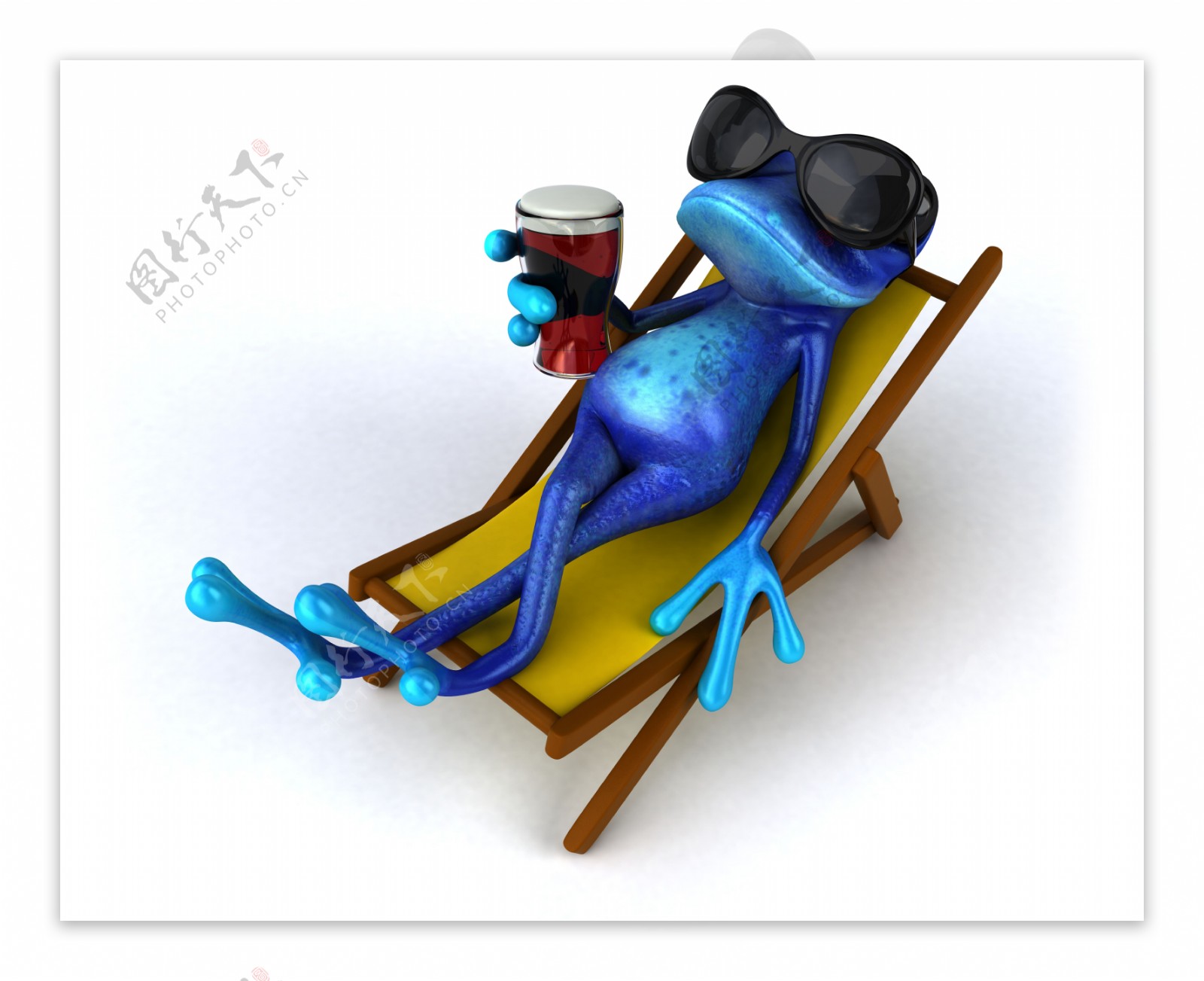 躺在躺椅上的蓝色青蛙图片