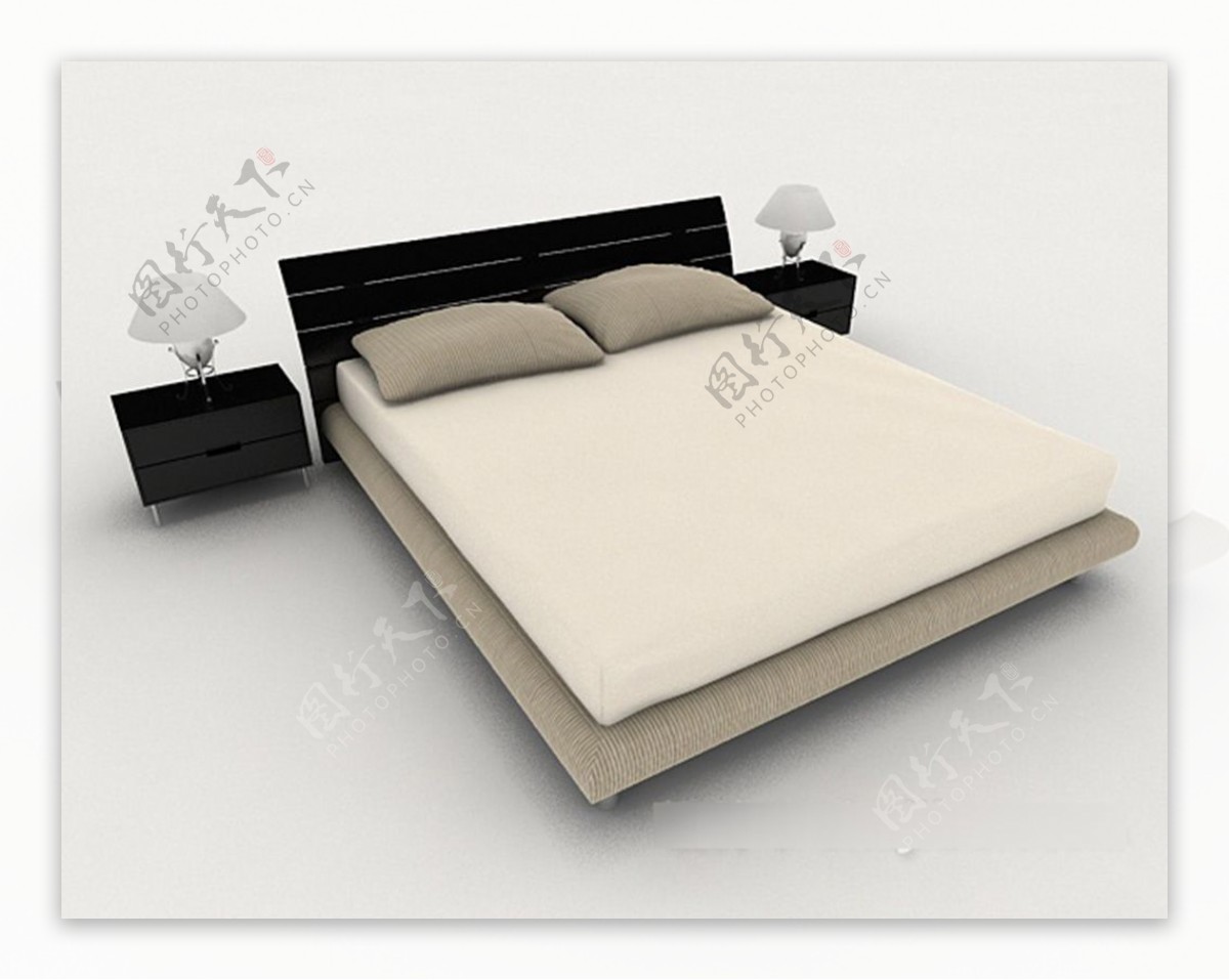 现代简单家居双人床3d模型下载