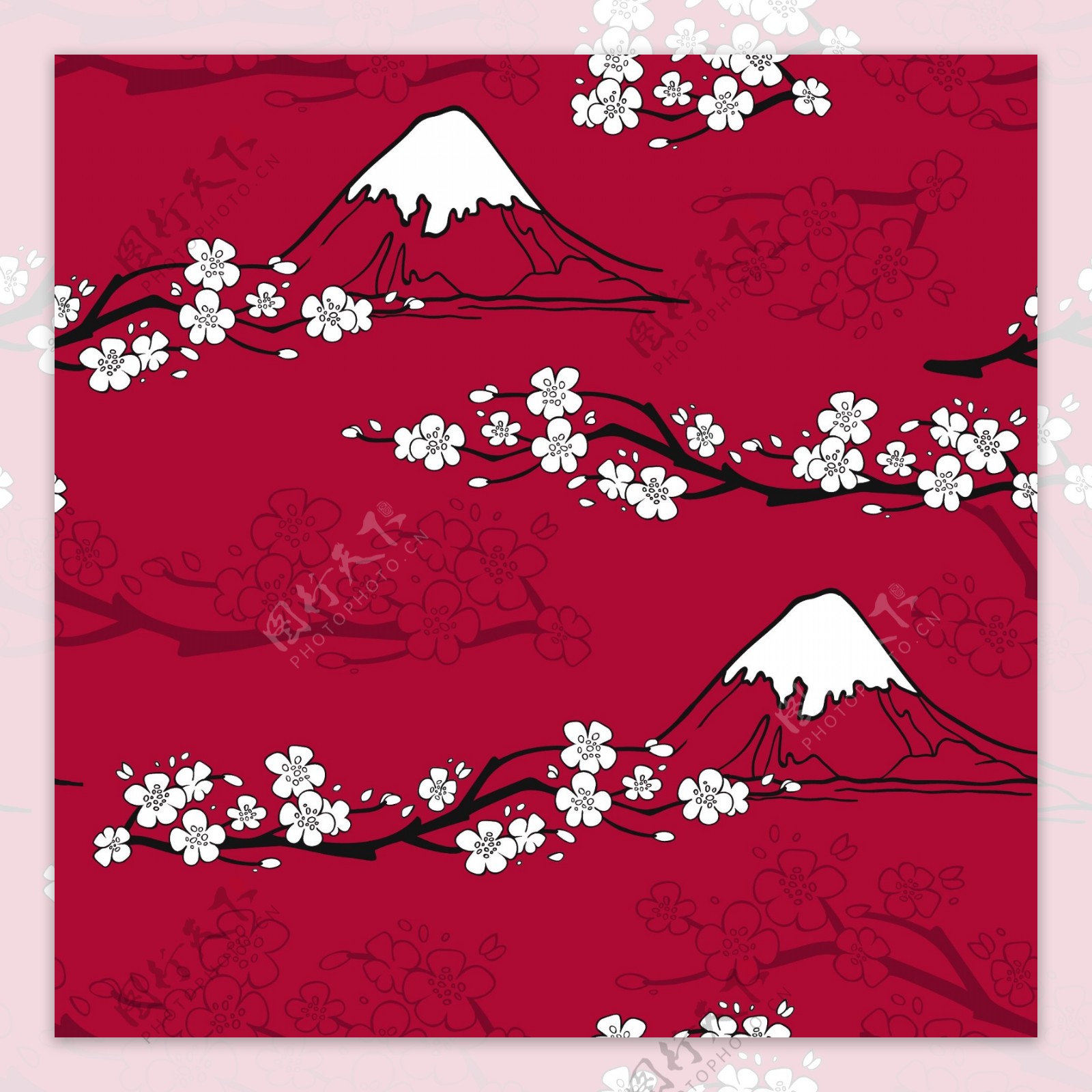 日式红色富士山和风矢量背景