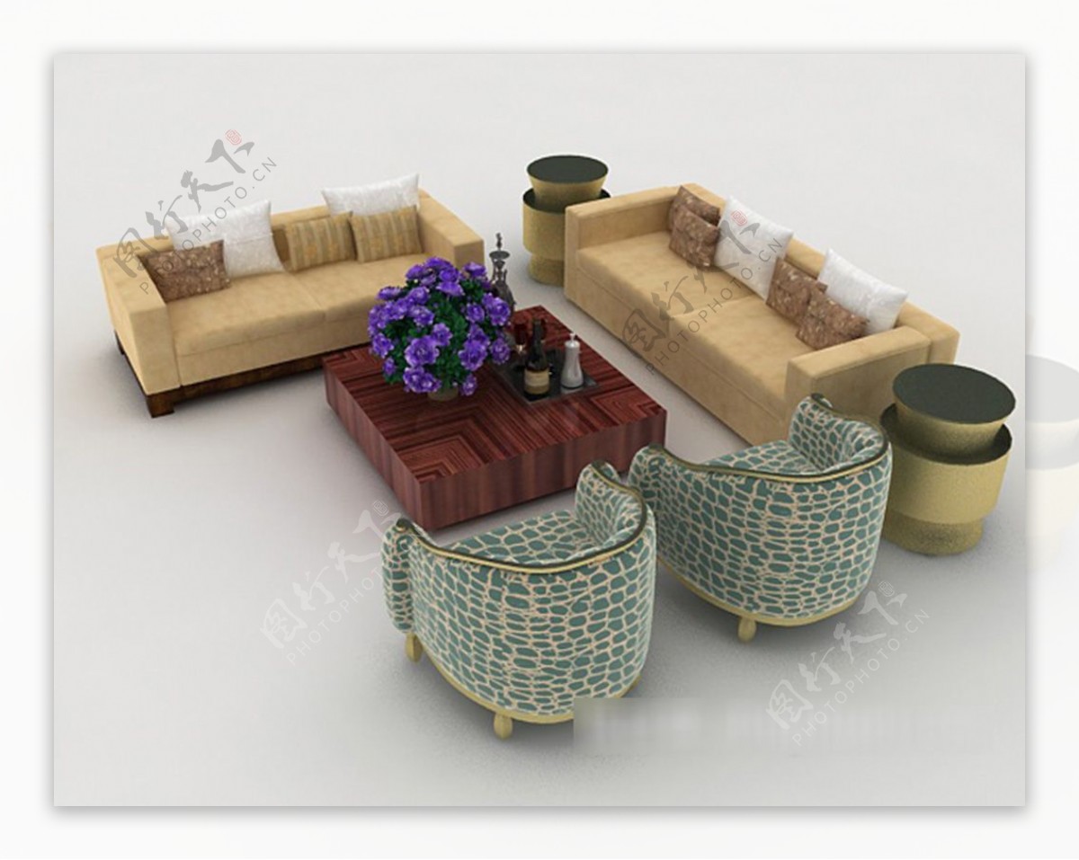 简单欧式风格组合沙发3d模型下载