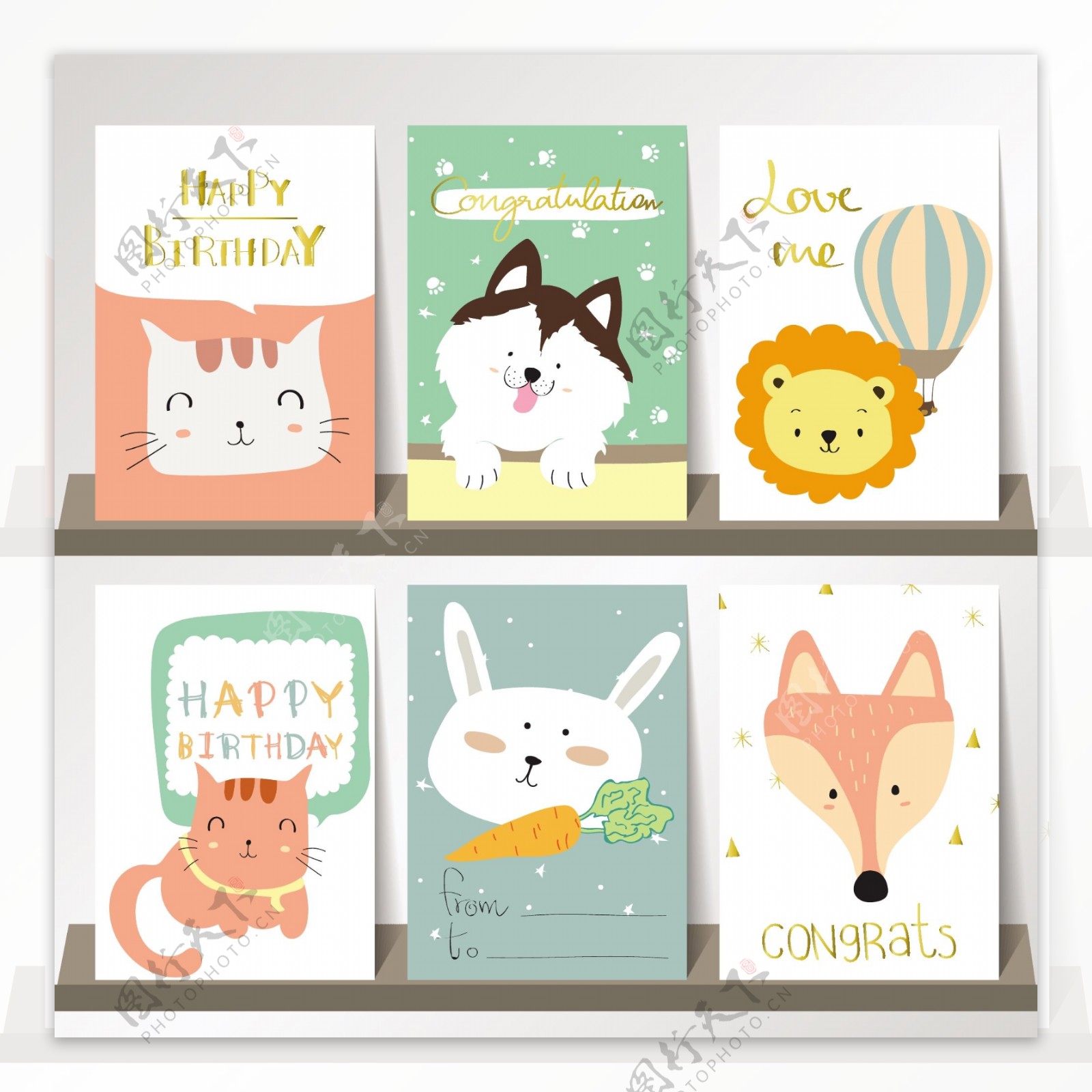 可爱猫咪系列生日快乐海报贺卡矢量素材