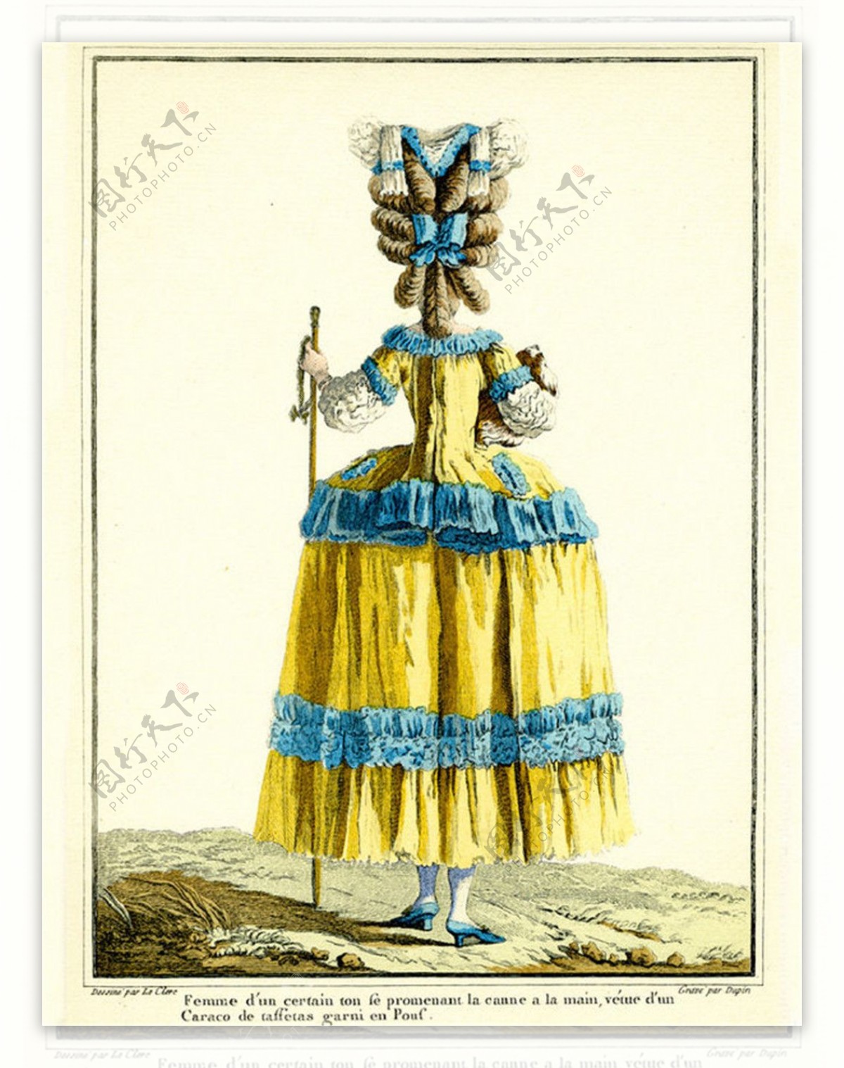 欧洲黄蓝色洛可可长裙设计图
