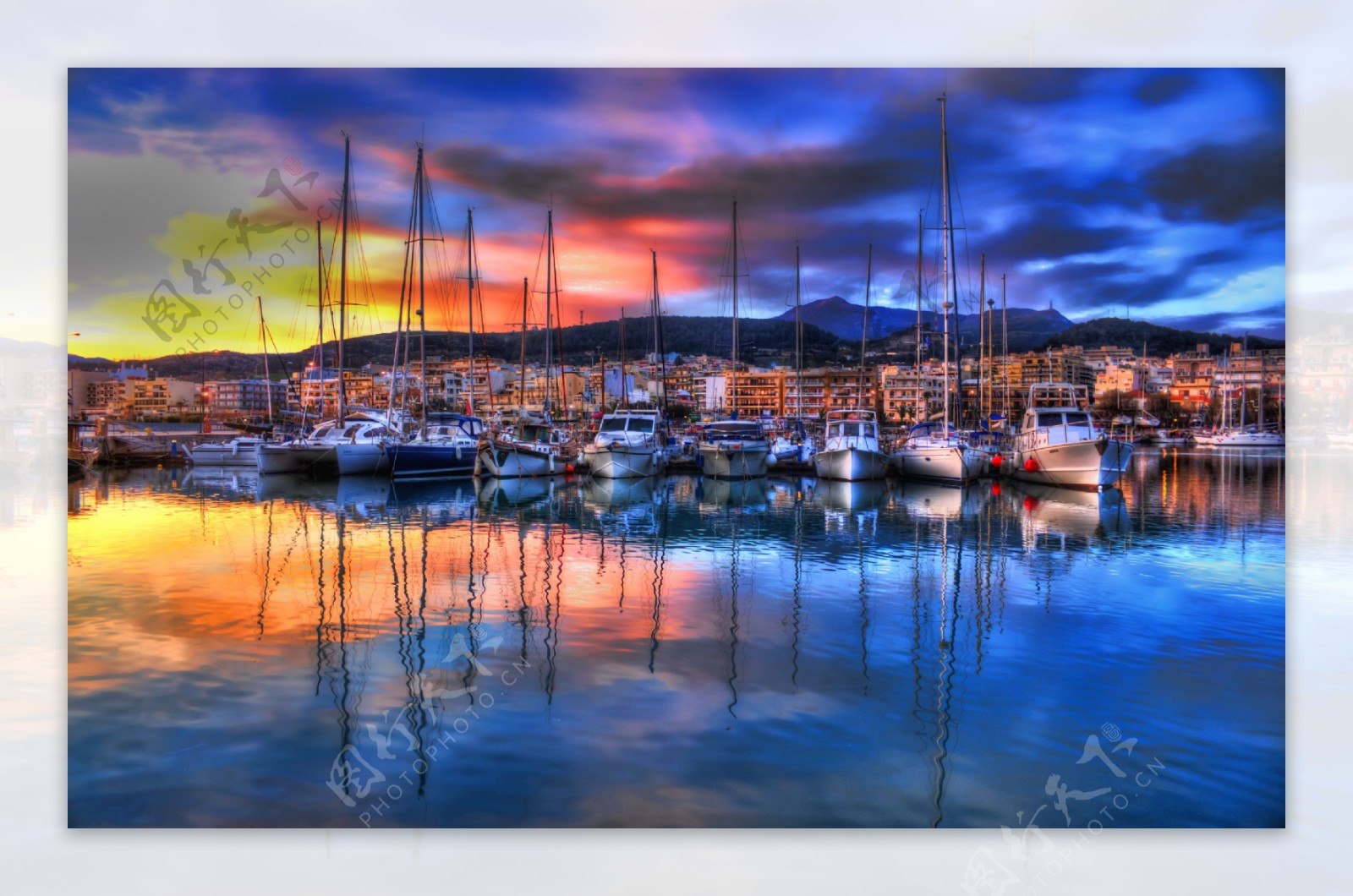 渔港风景油画图片