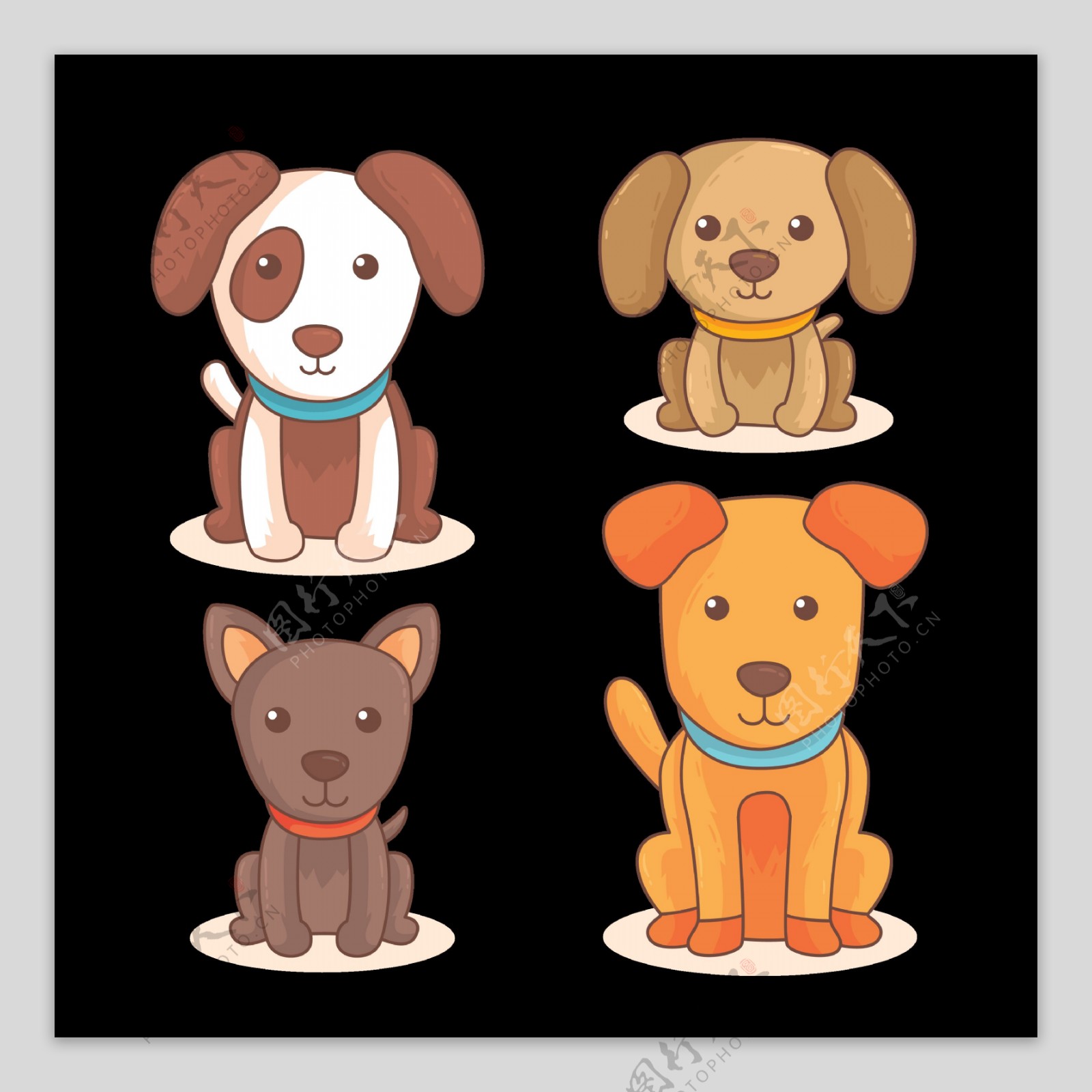 四种可爱卡通小狗免抠png透明图层素材