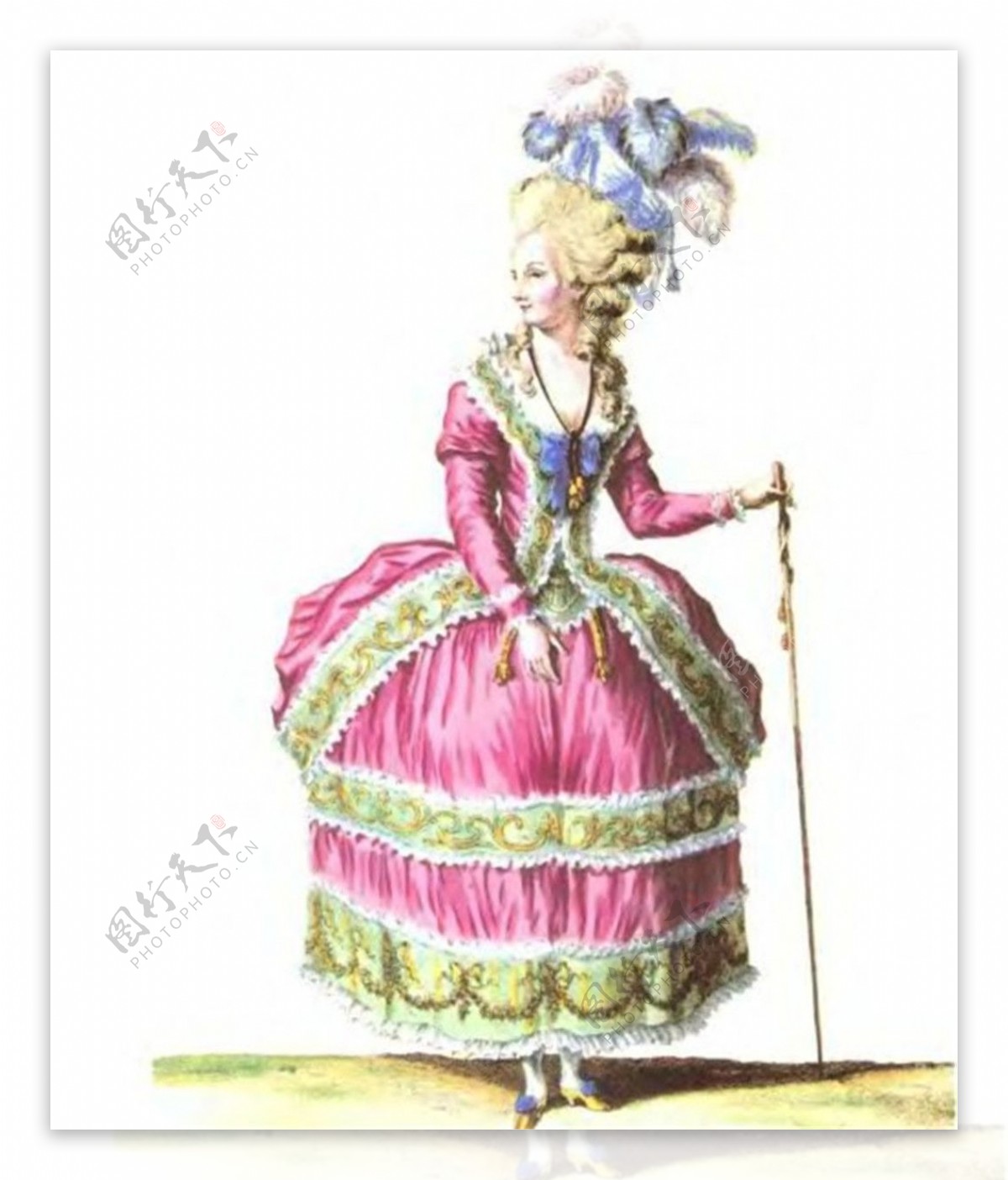 欧式粉色洛可可裙装设计图