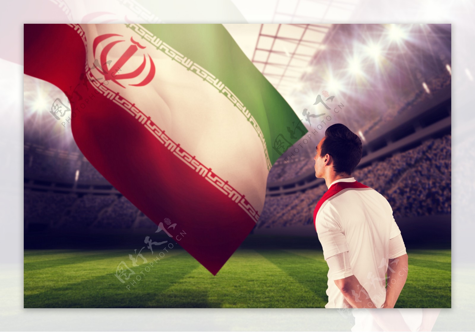 体育馆的运动员与伊朗国旗图片