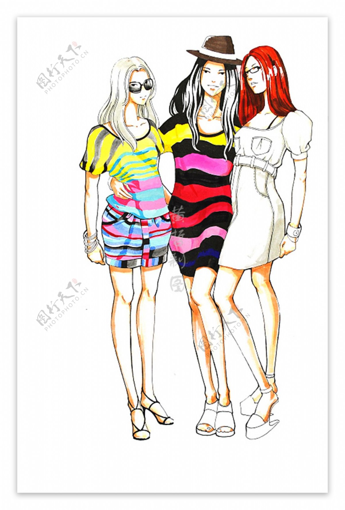 3款时尚女装设计手绘图