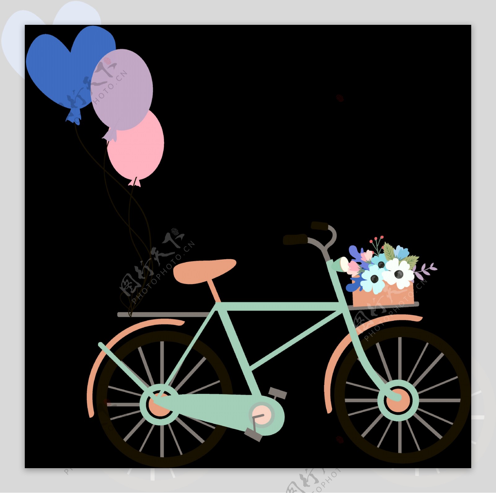 浪漫气球自行车插画免抠png透明图层素材