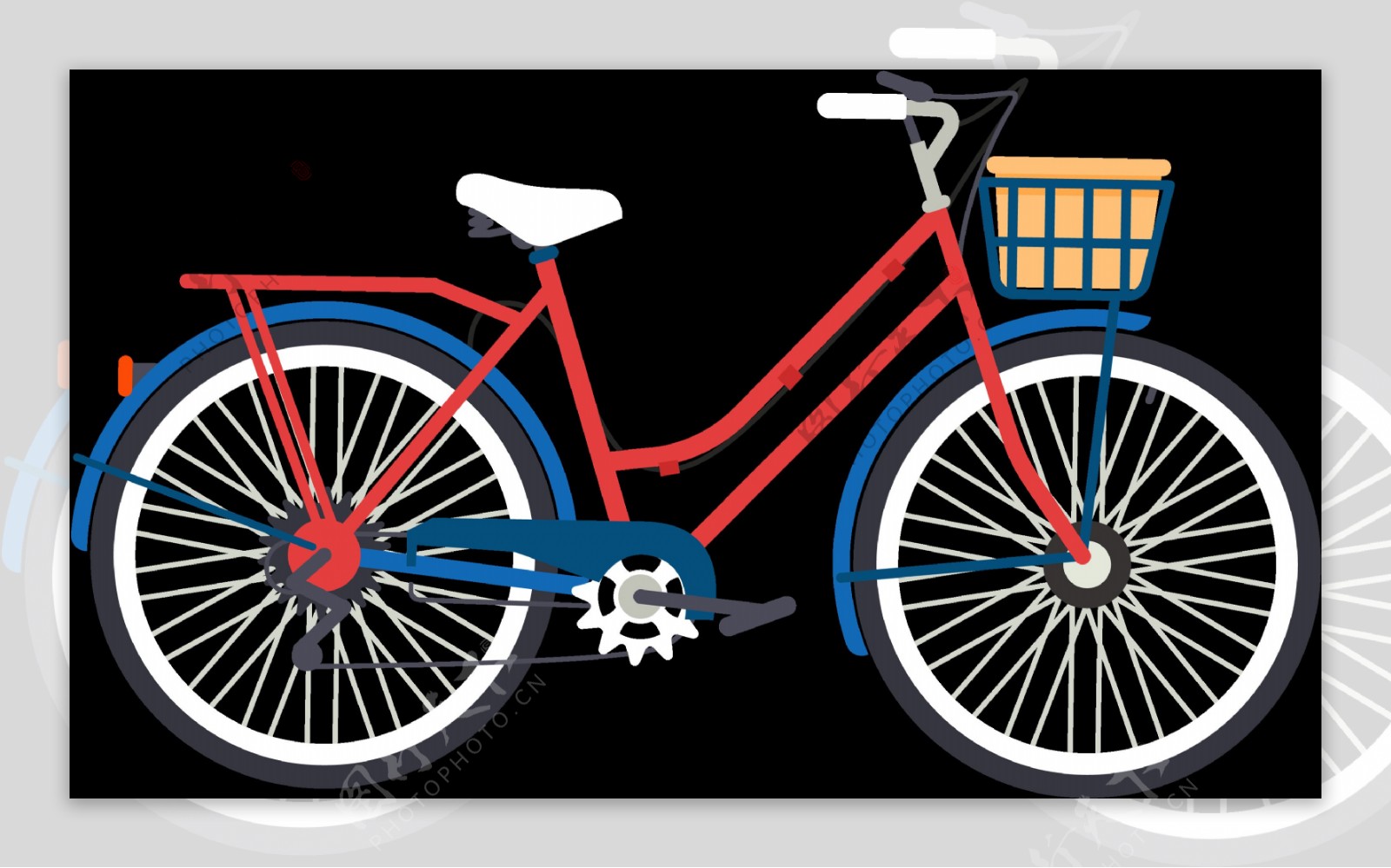 红蓝色自行车插画免抠png透明图层素材