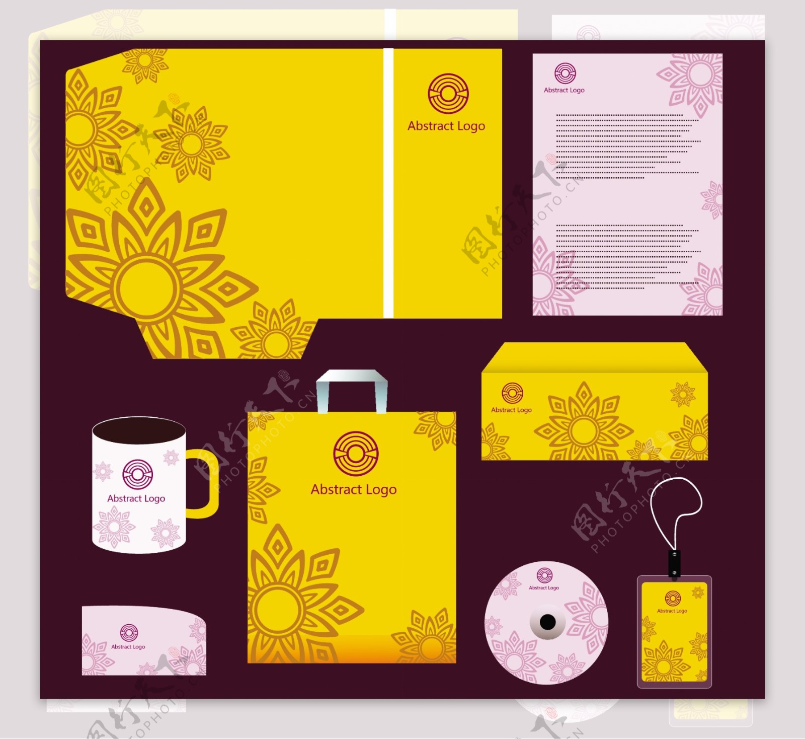企业形象模板与黄色和紫色设计自由向量