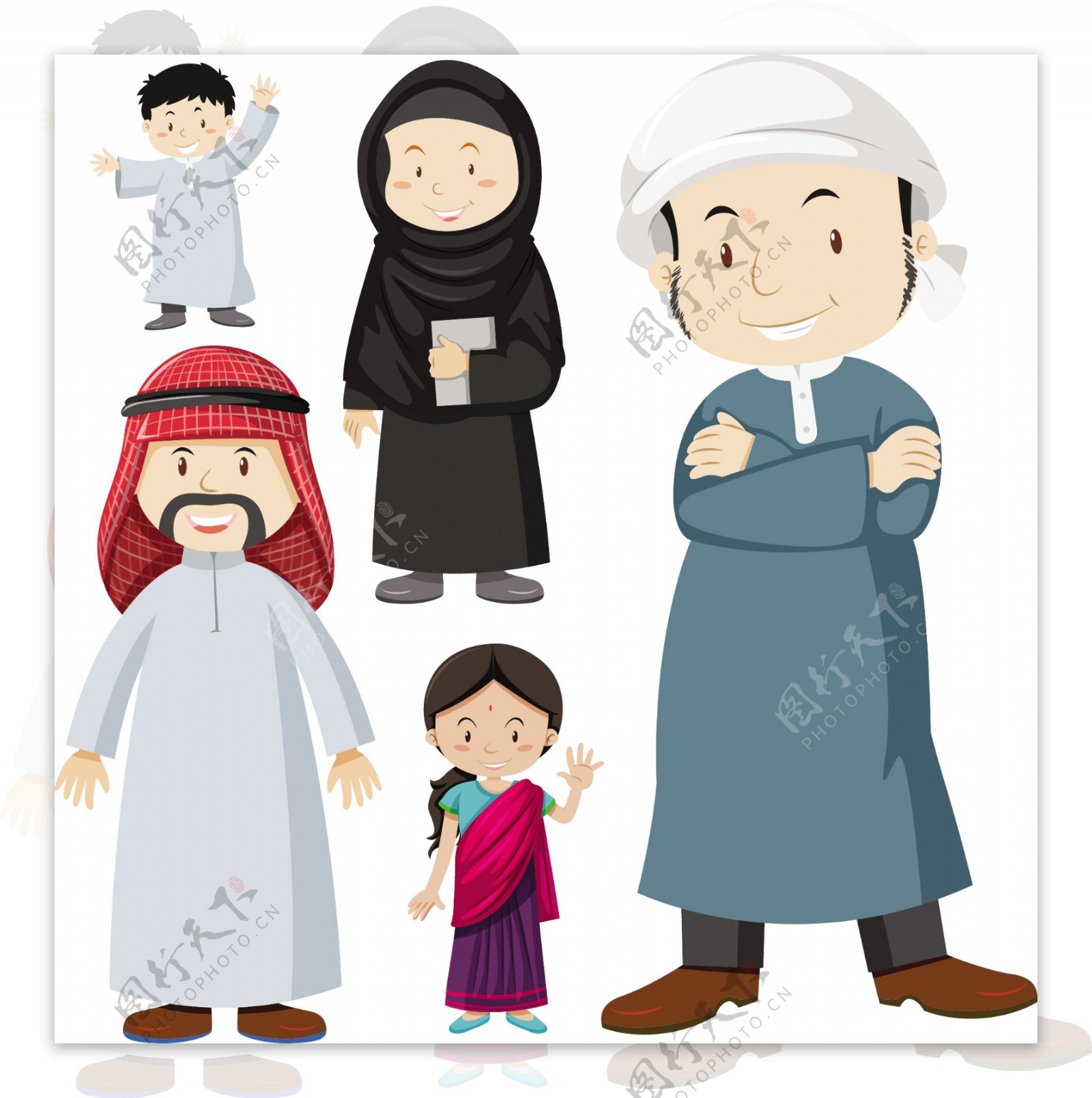 穆斯林人传统服装插图矢量素材