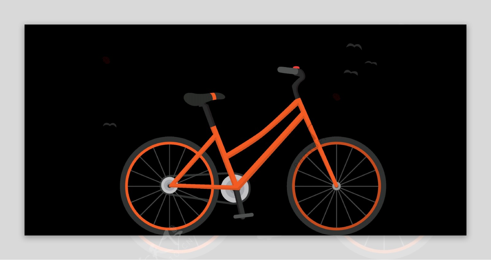 手绘橙色自行车插画免抠png透明图层素材
