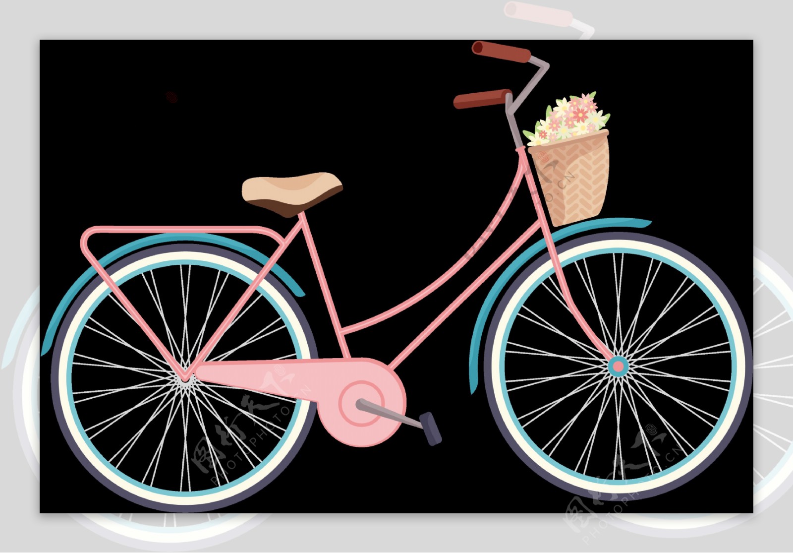 带篮子的自行车插画免抠png透明图层素材