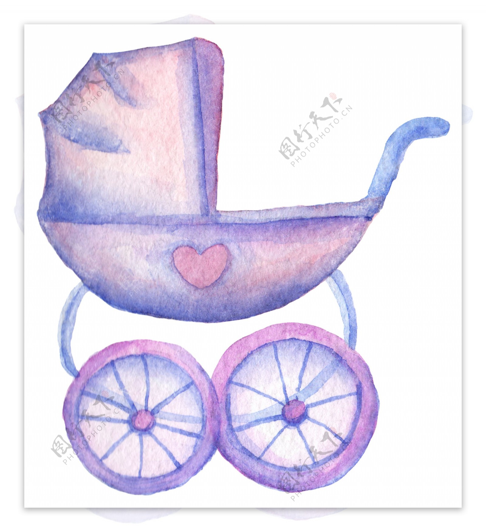 荧光紫蓝色可爱婴儿车图片素材