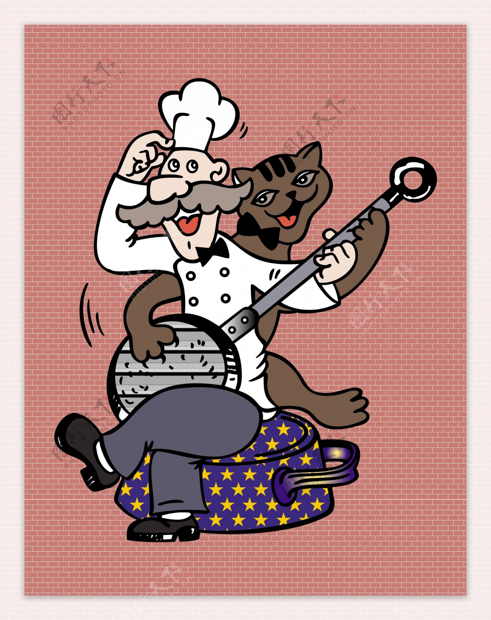 卡通儿童画系列厨师与猫
