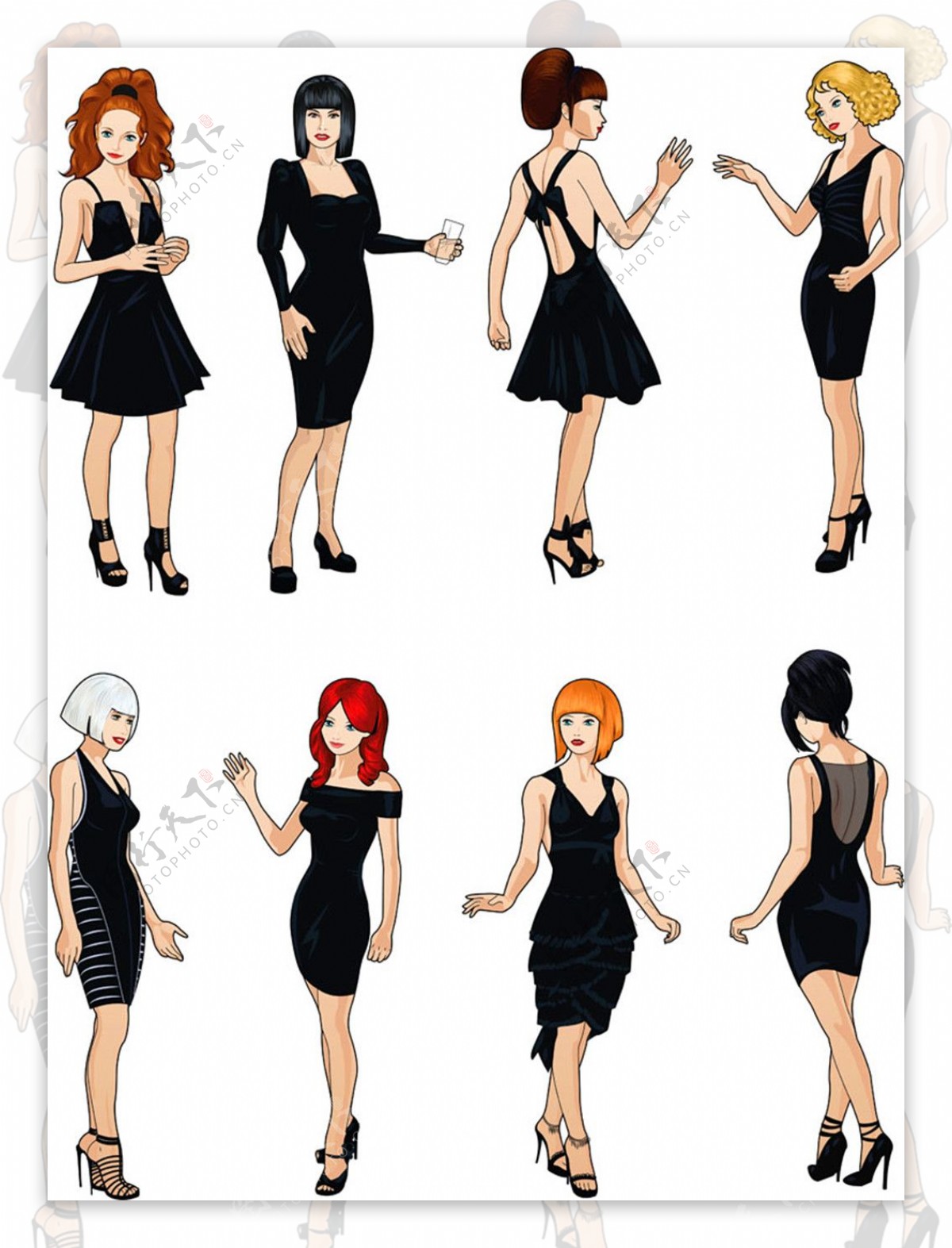 黑色裙子美女插画图片