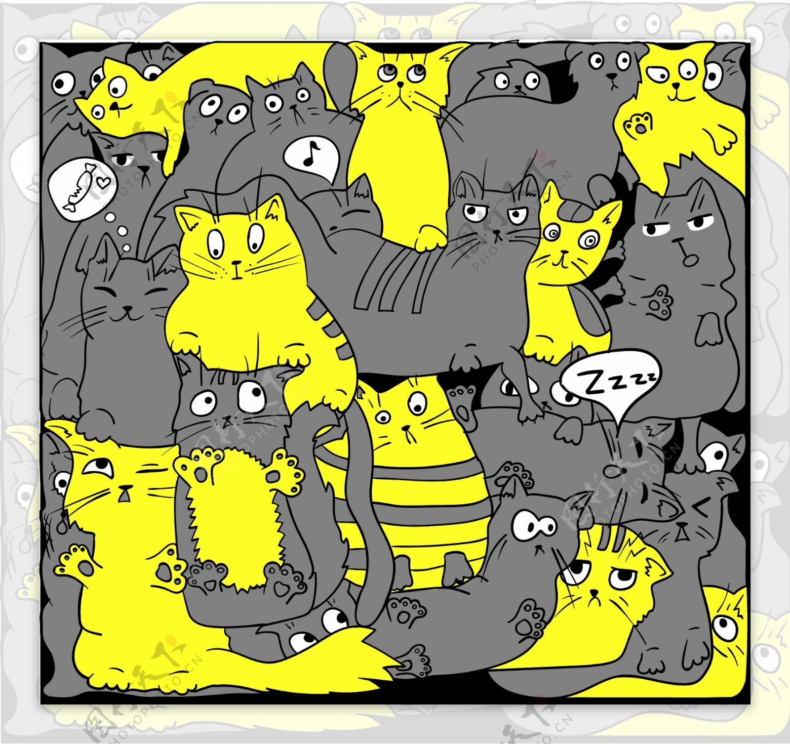 有趣的手绘猫咪插画矢量素材下载