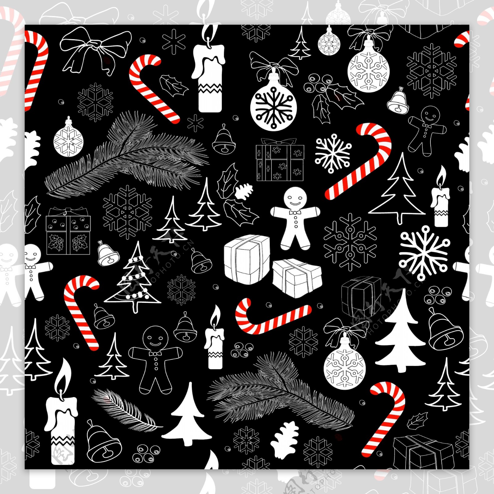 圣诞图案与黑色背景矢量素材下载