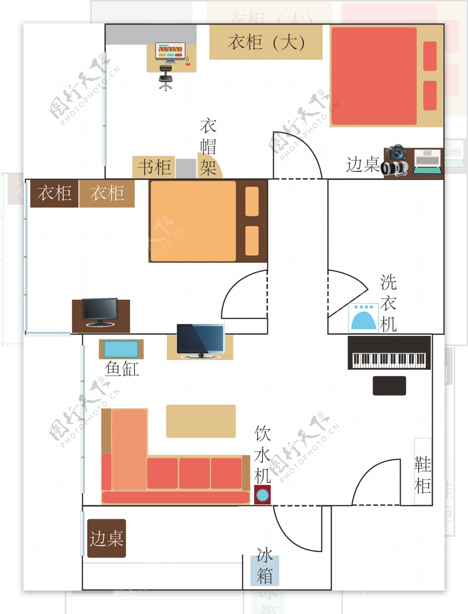 居室户型家具布置平面简易图