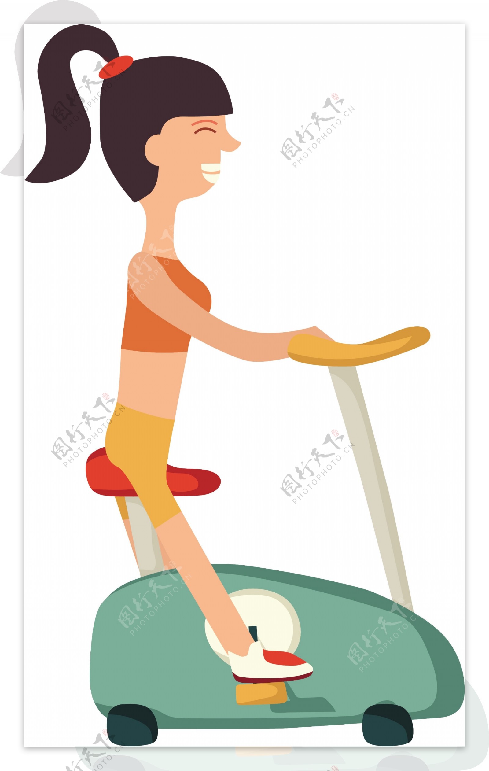 骑车健身房运动卡通人物矢量素材