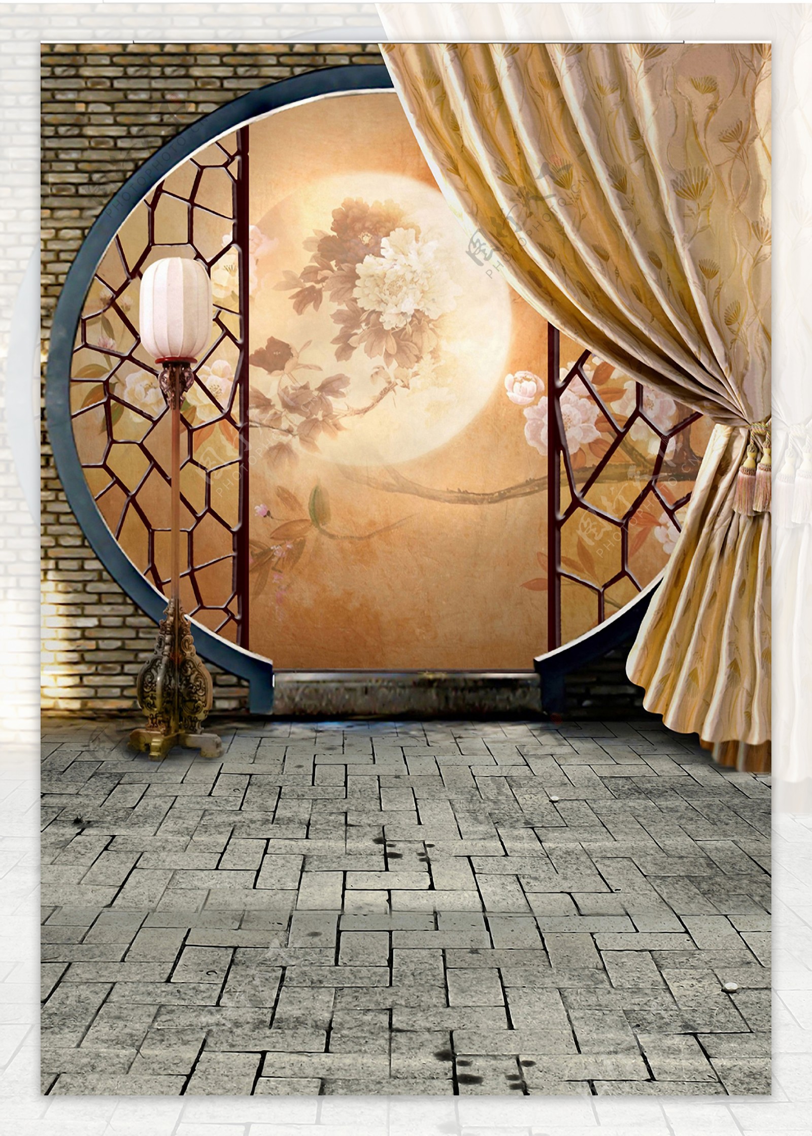 古典中国风月亮门影楼摄影背景图片