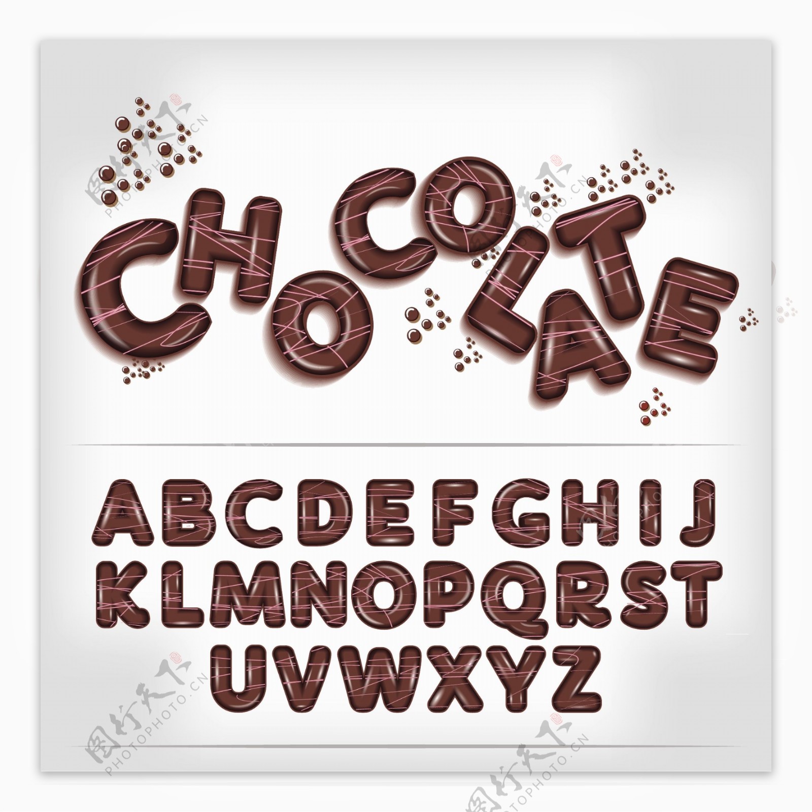 26个创意巧克力字母矢量素材
