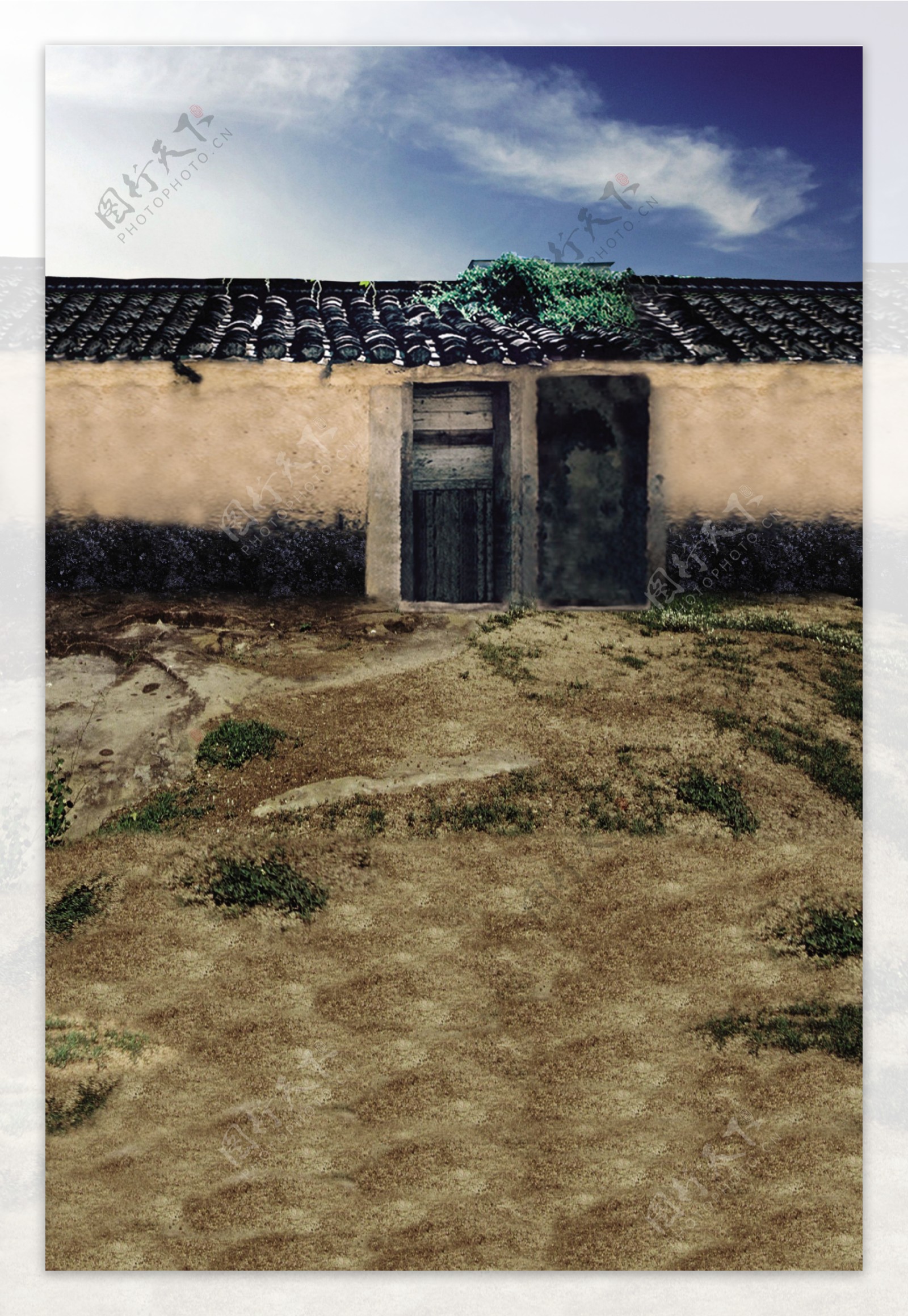 野外破落的房屋影楼摄影背景图片
