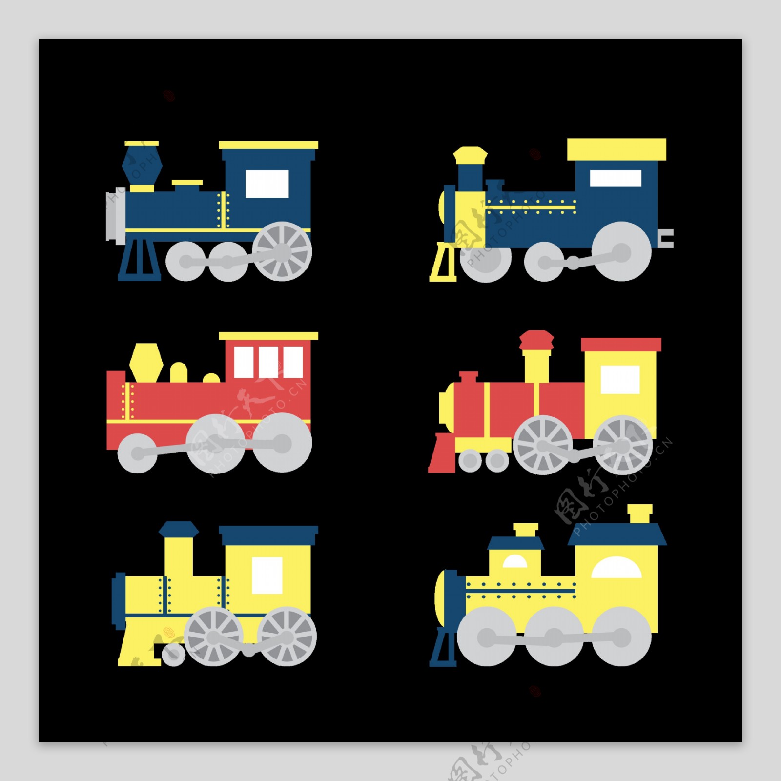 手绘各种火车插图免抠png透明图层素材