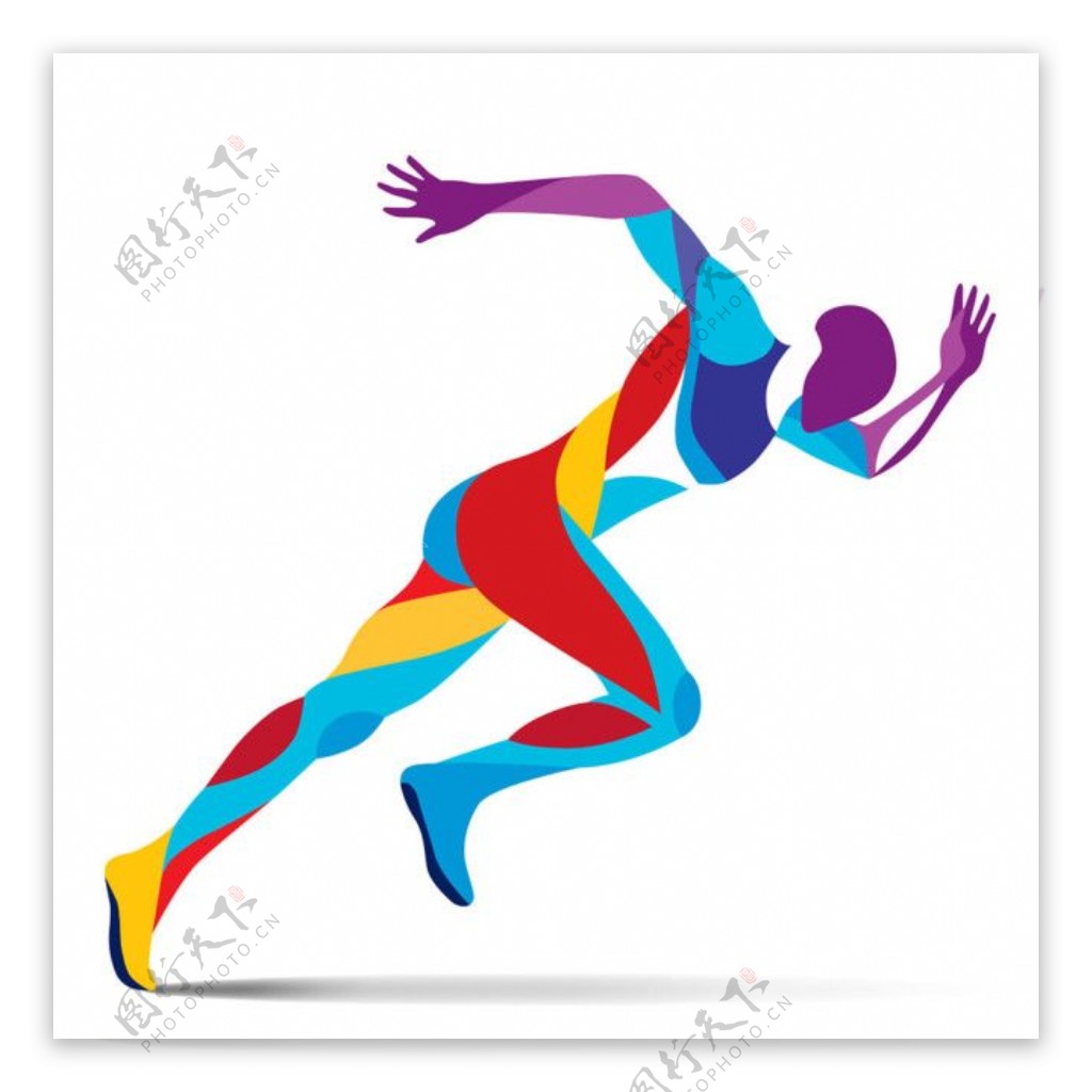 彩色几何曲线跑步男人图片